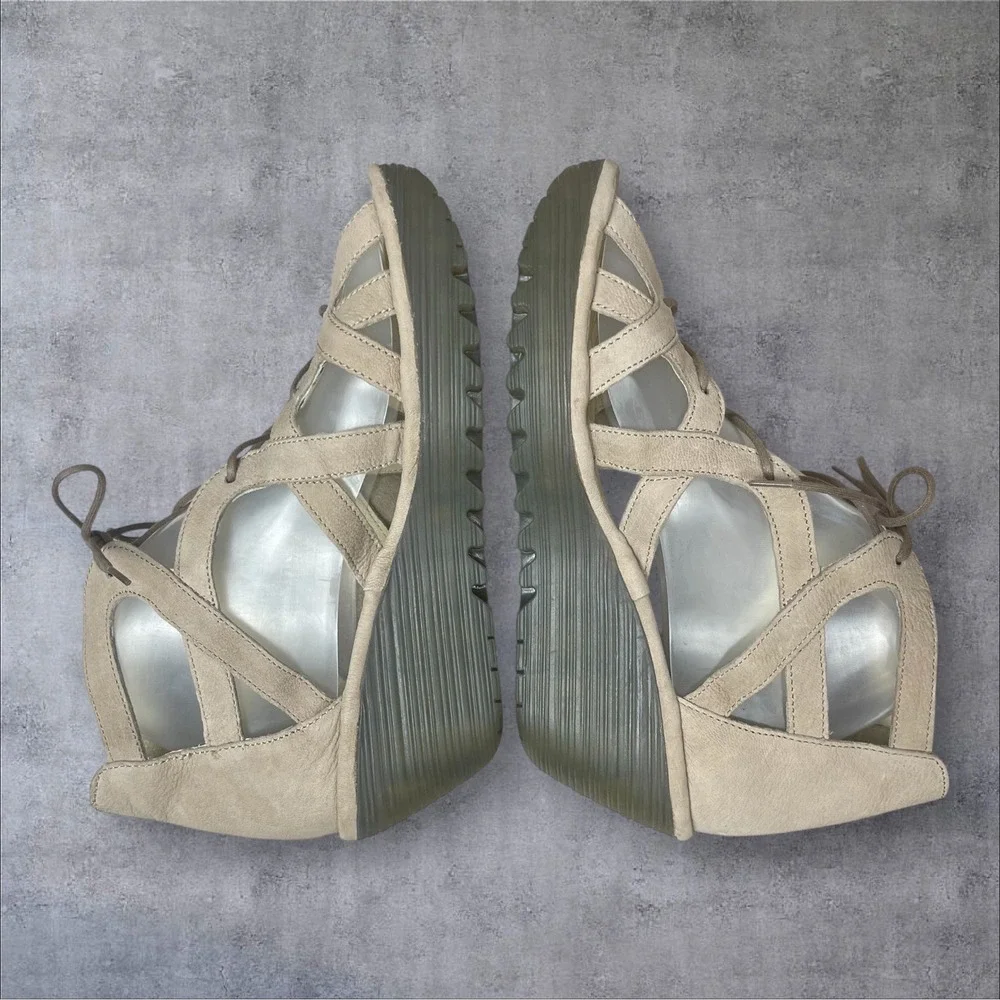 Fly London Yuke Strappy Sandals Womens 40 US 9-9.5 Gladiator Lace Up Wedge Boho